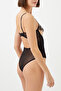 Siyah Tül Brodeli Çiçekli ve Çizgili Kapsız Örme Body THMSS25BD00009 - 3