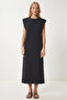 Women's Black Padded Basic Summer Modal Dress Ej00002 - 2