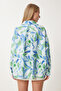 Women's Sky Blue Green Patterned Flowy Textured Shirt Cr00470 - 5
