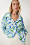 Women's Sky Blue Green Patterned Flowy Textured Shirt Cr00470 - 2