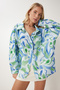 Women's Sky Blue Green Patterned Flowy Textured Shirt Cr00470 - 3