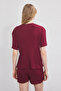 Bordo Slogan ve Kalp Nakışlı Fitilli Şortlu Örme Pijama Takımı THMSS25PT00402 - 4