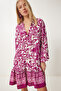 Women's Plum Cream Patterned Flowy Shirt Dress Wf00097 - 3