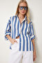 Women's Bone Indigo Blue Striped Woven Shirt Ay00039 - 3