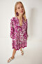 Women's Plum Cream Patterned Flowy Shirt Dress Wf00097 - 2