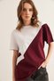 Women's Burgundy White Asymmetrical Colorblock T-Shirt Tsh- 19000350 - 4