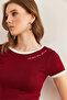 Women's Burgundy Text Detailed Modal Textured Crop Blouse Blz- 19002896 - 4