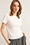 Women's Ecru Crew Neck Short Sleeve Pleated Blouse Blz- 19002892 - 4