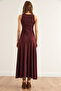 Women's Burgundy Deep Slit Draped Sandy Dress Elb- 19002356 - 7