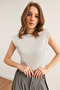 Women's Silver Padded Pleated Crop Blouse Blz- 19002890 - 2