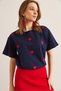 Women's Navy Blue Heart Embroidered Cotton Regular Fit T-Shirt Tsh- 19000864 - 3