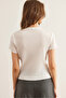 Women's Ecru Crew Neck Short Sleeve Pleated Blouse Blz- 19002892 - 7