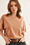Women's Camel Crew Neck Cotton T-Shirt Tsh- 19000853 - 4