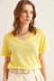 Women's Yellow Flared V-Neck Crop T-Shirt Tsh- 19000861 - 5