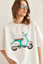 Women's White Motorcycle Printed 2 Thread Comfortable Fit T-Shirt Tsh- 19000850 - 3