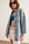 Women's Blue Bead and Stone Detailed Oversize Denim Jacket Ckt- 19000433 - 5