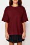 Bordo %100 Kalın Pamuklu Oversize/Geniş Kalıp Bisiklet Yaka Örme T-Shirt TWOSS23TS00040 - 4