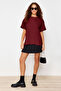 Bordo %100 Kalın Pamuklu Oversize/Geniş Kalıp Bisiklet Yaka Örme T-Shirt TWOSS23TS00040 - 5