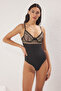 Siyah Tül Çiçekli Brodeli Kapsız Örme Body THMSS25BD00007