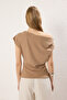 Taş Büzgü/Drape Detaylı Dökümlü Asimetrik Yaka Örme Bluz TWOSS25BZ00024 - 4