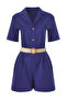 Navy Blue Belted Linen Blended Wide Leg Woven Jumpsuit Twoss25Tu00047 - 5