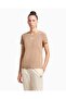Women's Regular Cut Flexible Cotton Fabric Round Neck Logo Short Sleeve Mink T-Shirt