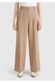 Women's Beige Stretch Fabric High Waist Wide Leg Pants