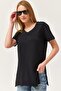 V-Neck Slit Women's T-Shirt 	 Black - 5