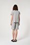 Gray Color Striped 100% Cotton Trapezoidal Cut Women's Short Sleeve Blouse - 8