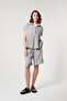 Gray Color Striped 100% Cotton Trapezoidal Cut Women's Short Sleeve Blouse