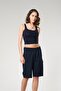 Navy Blue Color Women's Bermuda Shorts - 4