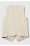 Women's Stone Color 100% Linen Front Button Buttonhole V-Neck Vest - 2