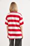 Crew Neck Striped Basic Tshirt Red - 5