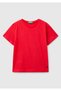 Boy's Red Hem Tip Logo Label Crew Neck Plain T-Shirt