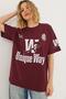 Crew Neck Printed Tshirt Claret Red - 2