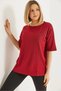 Crew Neck Short Sleeve Basic Tshirt Claret Red - 4