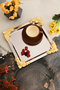 Alvio Stainless Square 4 Corner Yellow Flower Detailed Presentation Tray Silver 1 Piece