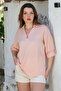 Powder Shirt Collar Buttoned Long Sleeve Washed Casual Muslin Woven Blouse 7065 0