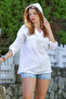 White Hooded Buttoned Long Sleeve Double Flap Pocket Washable Casual Woven Blouse 72 62