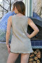 Beige V-Neck Sleeveless Washed Dirty Stitched Casual Muslin Woven Blouse 76 60 - 8
