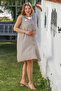 Cream Shirt Collar Sleeveless Buttoned Pocketed Washable Casual Muslin Woven Dress 105 60 - 6