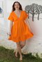 Orange Double-Breasted Collar Short Sleeve Washable Skirt Hem Ruffle Casual Muslin Woven Dress 95 51 - 4