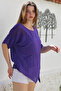 Purple Pool Collar Pocket Mesh Detailed Washed Casual Asymmetrical Woven Blouse 70 65 - 4