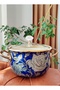 Navy Blue Rose Enamel Luxury 2 Liters 18 cm Diameter Small Size Crystal Top Bronze Handle Soup Milk Pot - 2