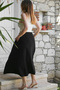 Black Hidden Pocket Washed Elastic Waist Casual Midi Length Woven Skirt 90 66 - 6