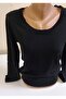 Women's U-Neck Black Color Basic Youth Trend Seasonal Sweater - 2