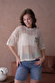 Crew Neck Appliqued Openwork Loose Knitwear Blouse - 3
