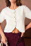 Crew Neck Button Detailed Short Knitwear Jacket - 2
