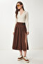 Belted Flared Woven Skirt Brown Lns0025 - 3