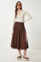 Belted Flared Woven Skirt Brown Lns0025